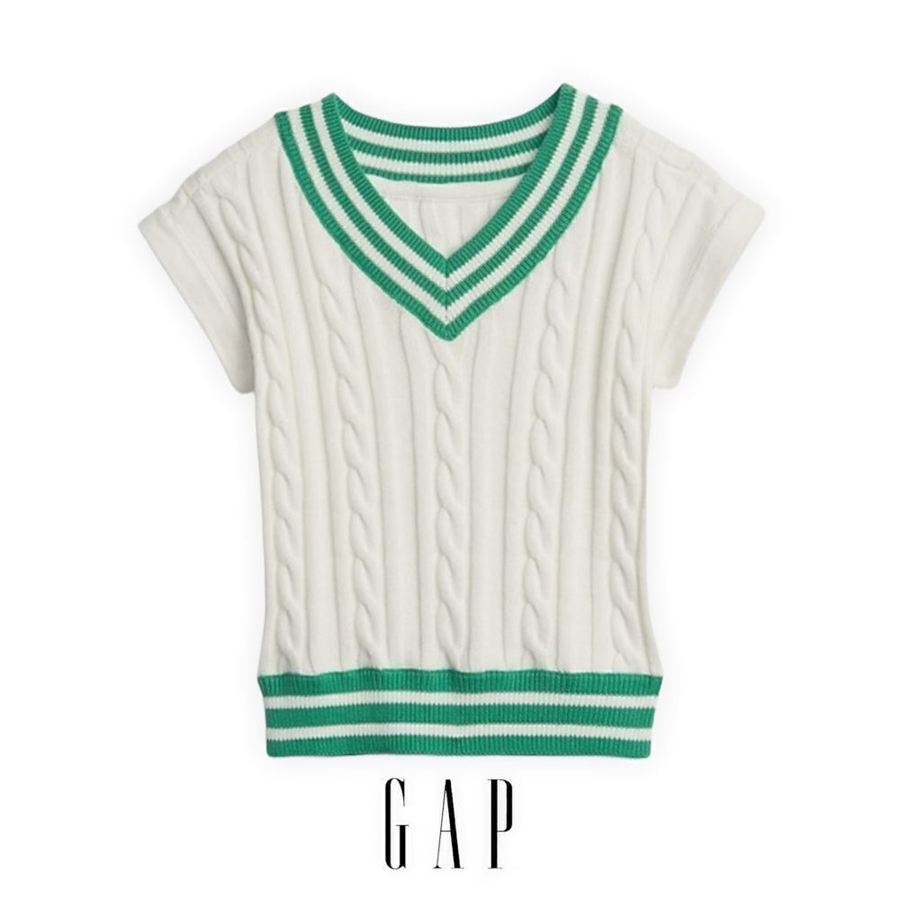 GAP Kids | Ecru/Green | VARSITY CABLE KNIT SWEATER